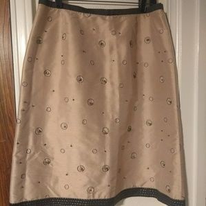 Due per Due Tan Silk Skirt with beaded detail